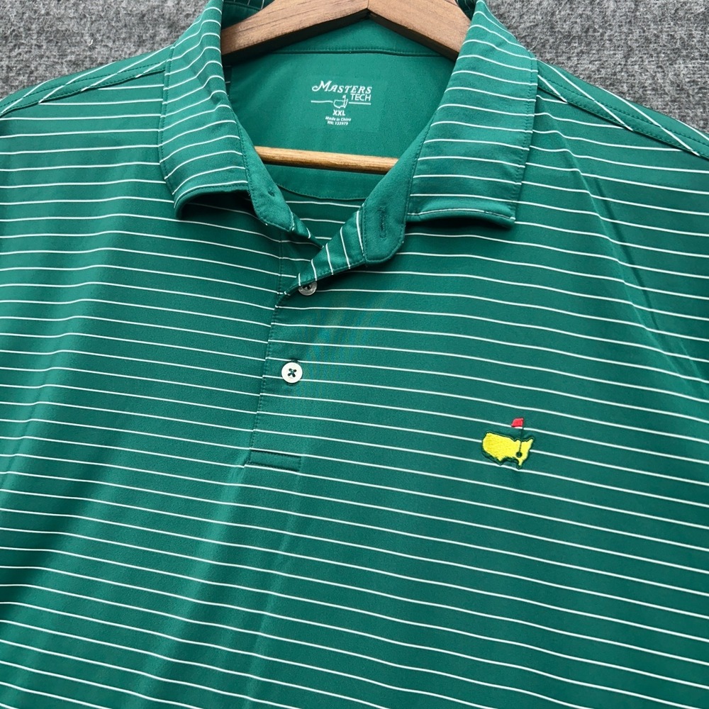 Masters Tech Polo Shirt Mens XXL Green Blue Striped Performance Golf